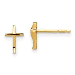14k Yellow Gold Madi K Children's Kids Girls Jewelry Cross Post Earrings